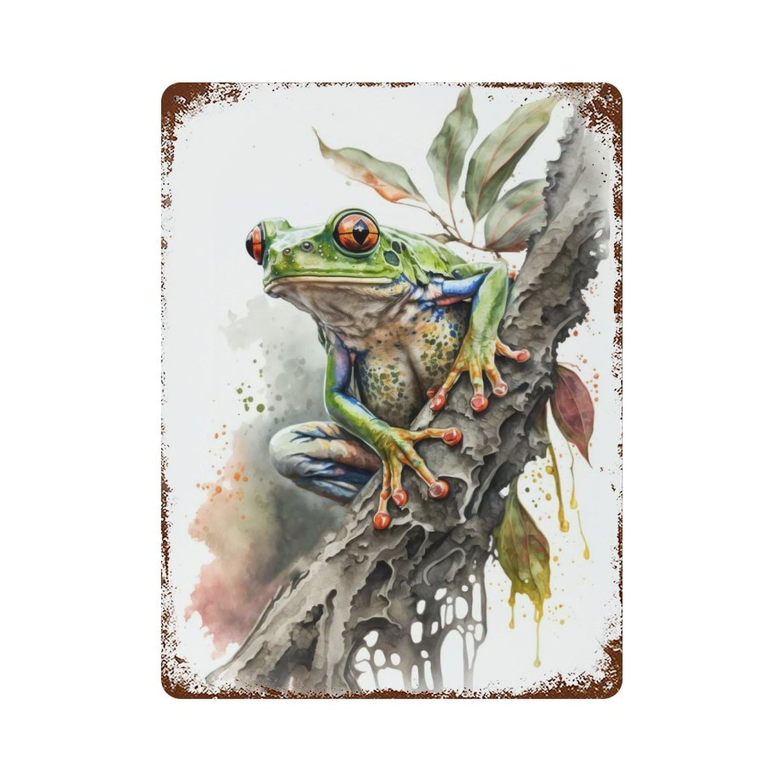 Tree Frog Watercolor Decorative Tin Sign 15.7"x11.8", Farmhouse Wall Decor for Living Room, Hallway And Home Decor