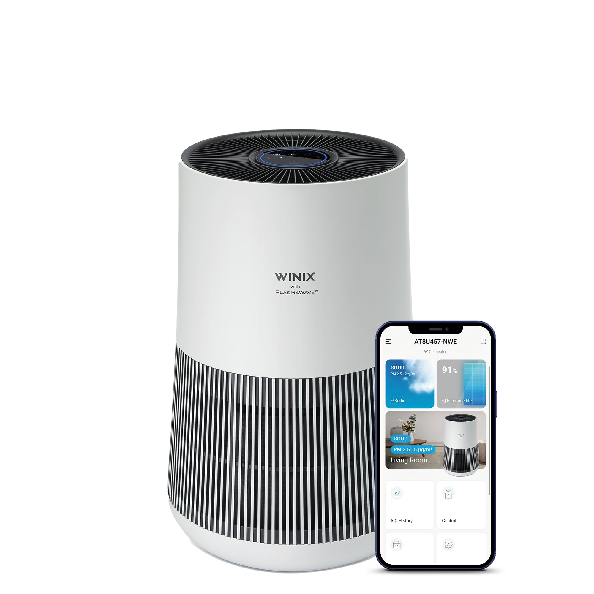 WINIX T500 Luftreiniger Alexa HEPA Filter 50m² CADR 250 m³/h Allergiker, Weiss | Alexa, App-Steuerung, Luftqualitätssensor, HEPA-Filter gegen Allergien, Staub, Pollen, Rauch, Tierhaare & Gerüche