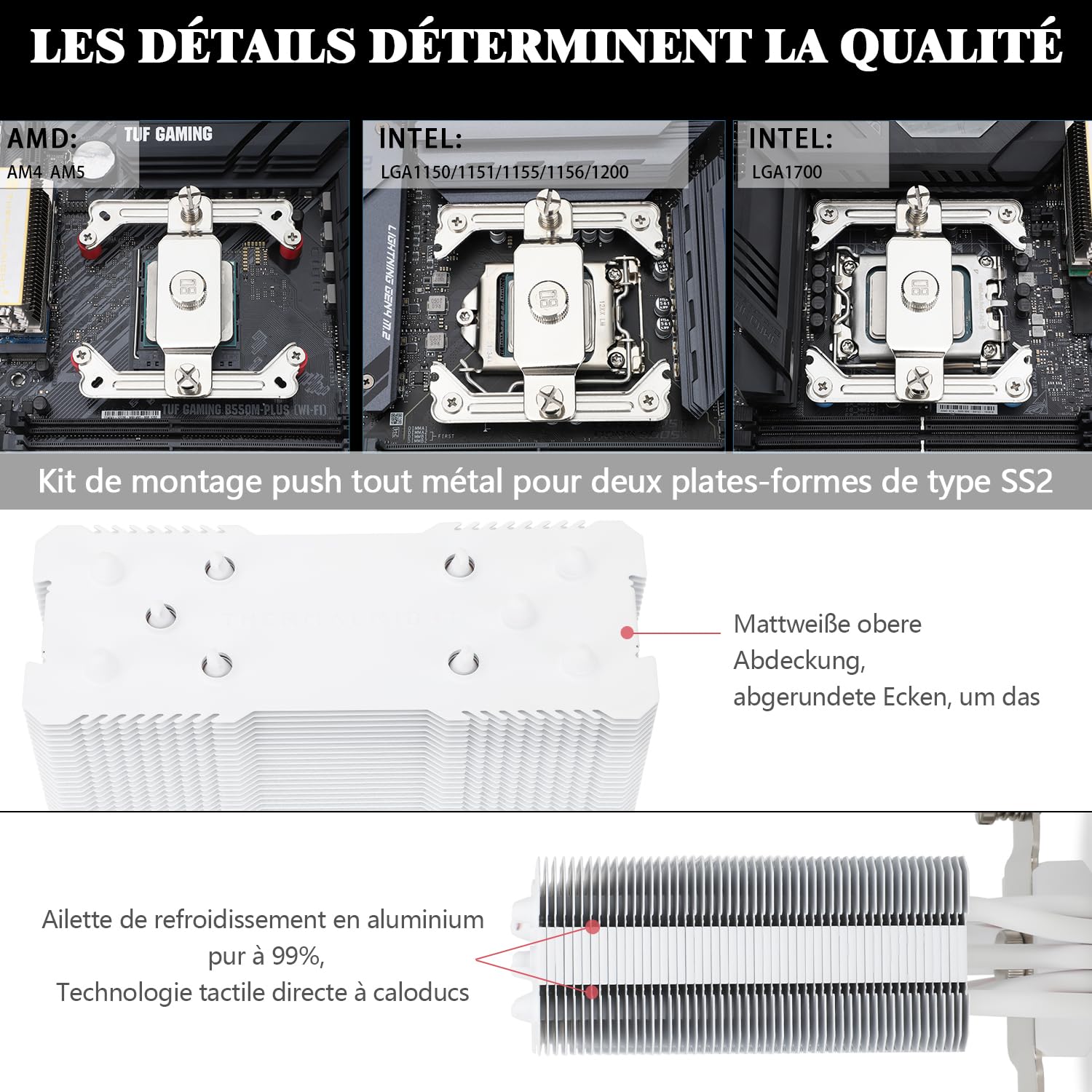 TR Assassin King 120 SE White ARGB Refroidisseur d'air pour processeur,5 caloducs,TL-C12CW-S PWM Refroidisseur de processeur silencieux, Pour AMD AM4 AM5/Intel 1151/1150/1200/1700