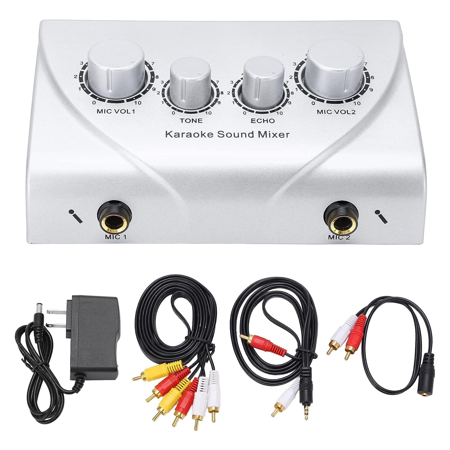 kh Karaoke Sound Mixer Dual Mic Inputs With Cable Karaoke Echo Sound Mixer Professional Audio System Portable for TV PC Smartphone Amplifier