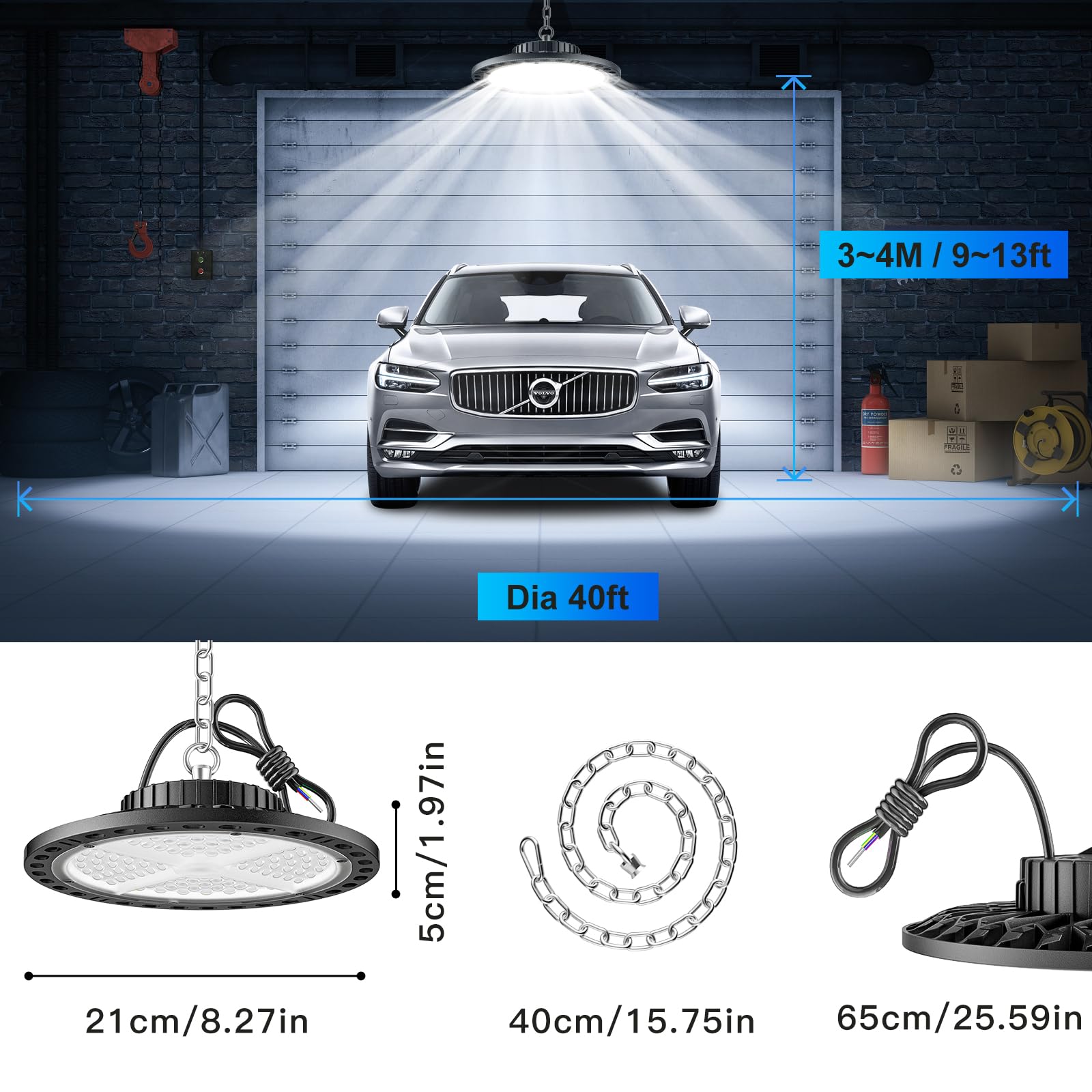 YIQIBRO 100W UFO Foco LED de Interior, 10000LM 7000K Blanco Frio Luz de Garaje,IP65 Impermeable Proyector LED Interior Industrial para Iluminação Comercial 2 Piezas
