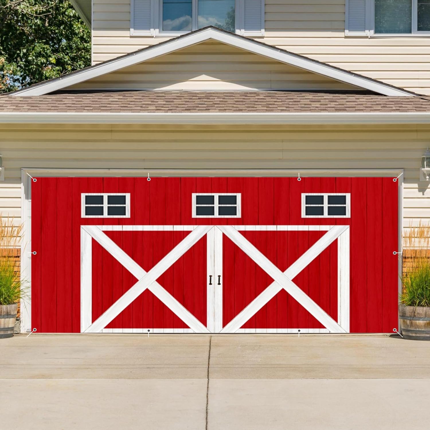 Red Barn Door Garage Door Banner Decorations Backdrop 7x16ft Wooden Barn Door Farm Garage Door Decorations Photography Backdrop Country Themed Birthday Party Outdoor Garage Door Cover