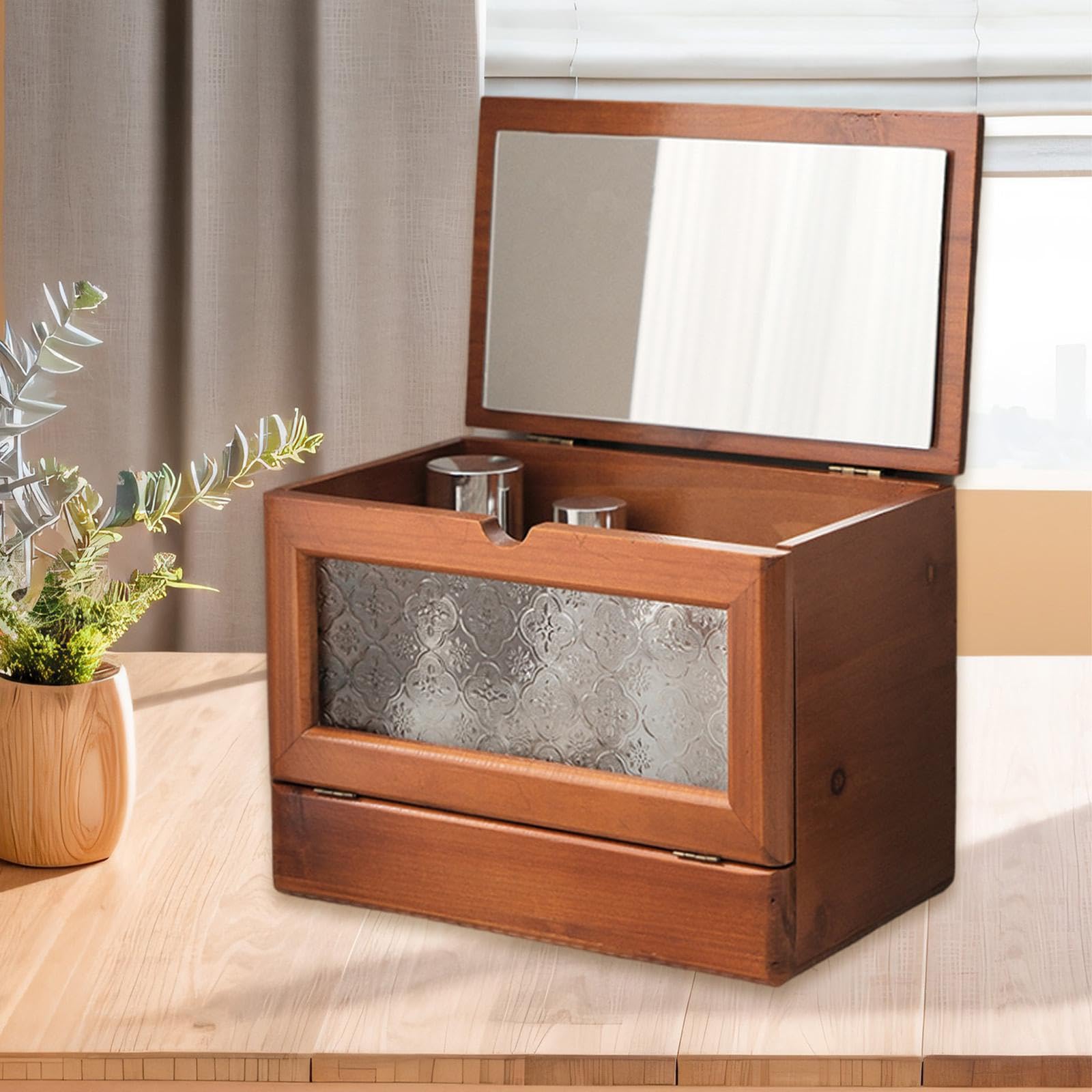 Boîte de Rangement Moderne pour Bijoux et Maquillage Vintage, présentoirs cosmétiques artisanaux avec Rangement pour pinceaux de Maquillage,