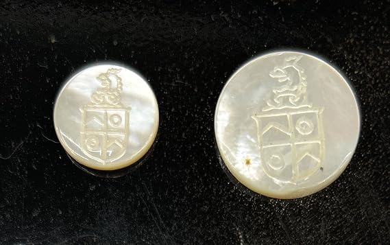 Mother of Pearl Butto with Engraved Crest-Great for Sport Coats Button,Dress Buttons, (6 pc 5/8 '' MOP Buttons), white