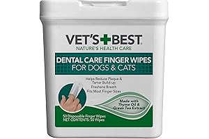 Vet's Best Dental Care Finger Wipes for Dogs: Effectively Combat Plaque, Freshen...