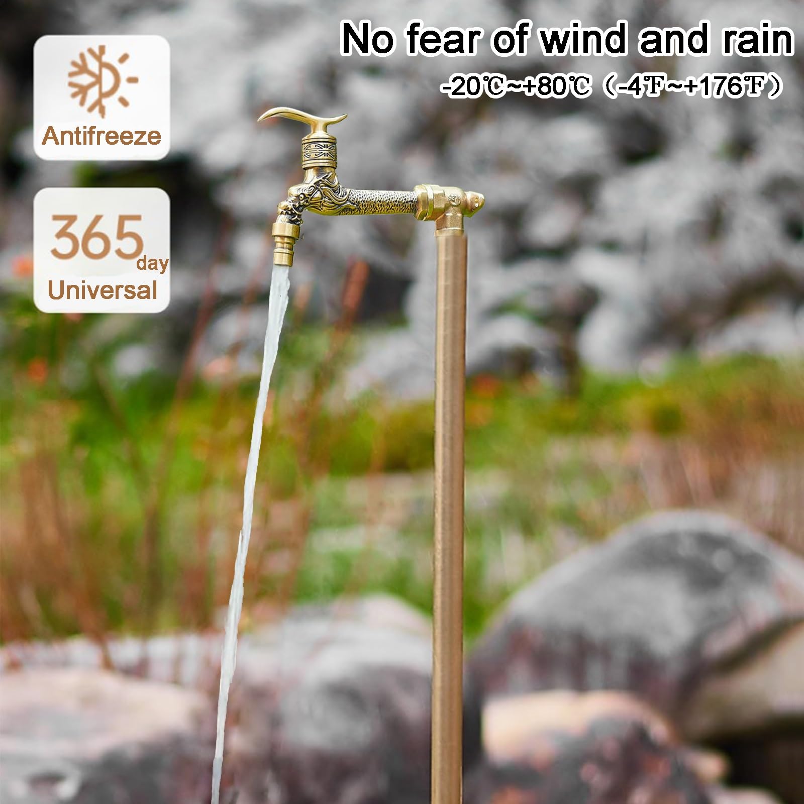 Genérico Columna de Agua Vertical cilíndrica para jardín - Dispensador de Agua anticongelante para Exteriores de 100 cm con Grifo de latón para Plantas, hidrante Negro, Jardines y Patio