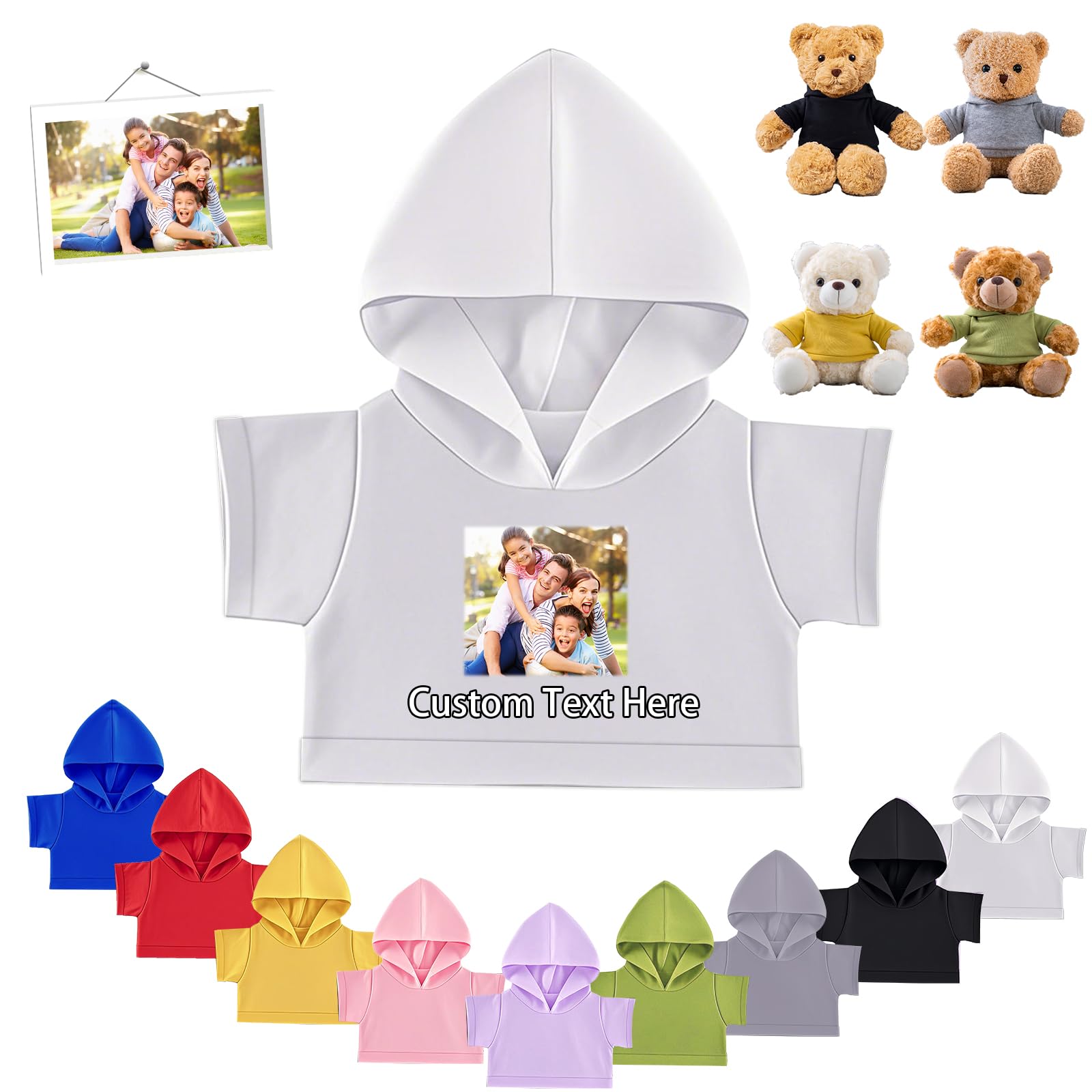 FAHOXUMR Personalised Teddy Bear Clothes with Photo Text, Custom Stuffed Animal Clothes Fit 8-16inch Stuffed Bear Clothing, Personalised Doll Clothing Make Your Own Plush Doll Shirt