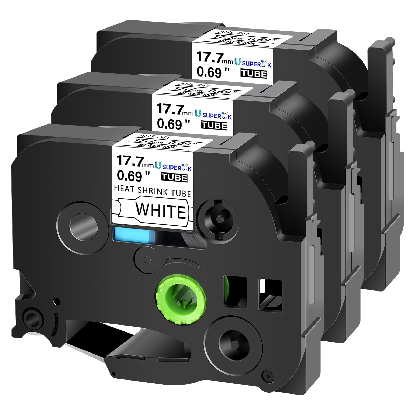 USUPERINK 3 Pack Compatible for Brother Ptouch HSe-241 HSe241 HS-241 HS241 Black on White 17.7mm 0.69'' Heat Shrink Tubing Label Tape for Wire Cable