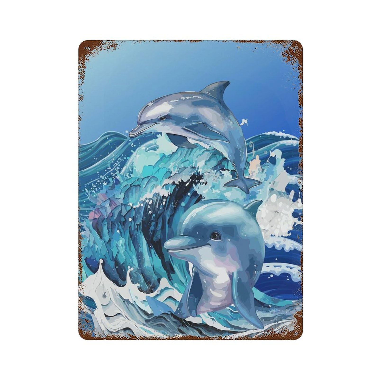 Dolphins in The Surf Rusty Metal Tin Sign 15.7"x11.8", for Farmhouse, Kitchen And Entryway Decor, Rustic Home Decor