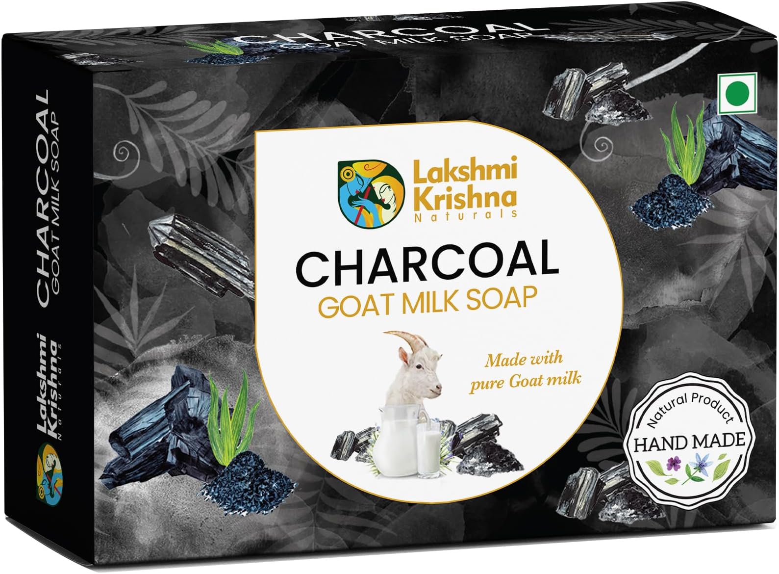 Lakshmi Krishna Natural Goat Milk Charcoal Soap-100 g with Goat Milk, Coconut Oil, Castor Oil, Charcoal Extracts || All-Natural Cleansing Bar for Soft, Smooth Skin||