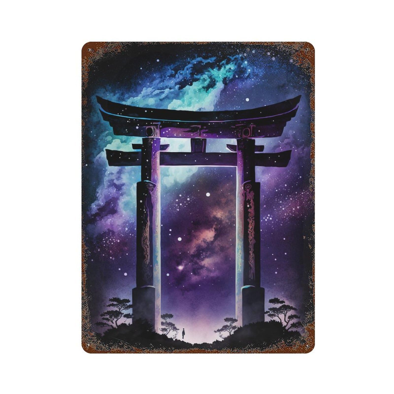 Galactic Torii Gateway Aged Metal Wall Plaque 15.7"x11.8", Industrial Home Decor for Garage, Pub Or Kitchen