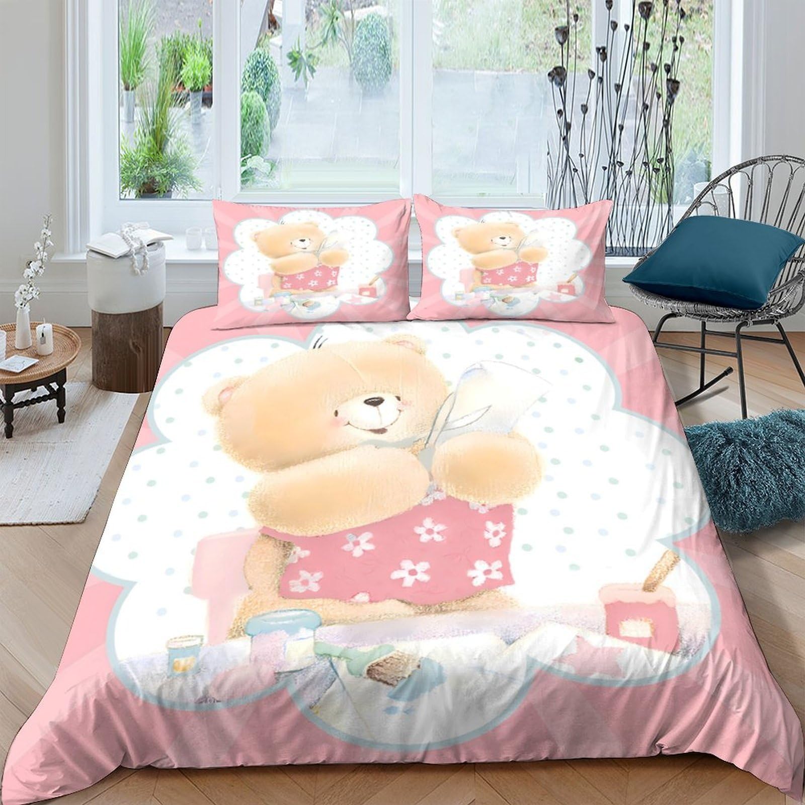 Ctjqhvkz Style-2 3D Printed Teddy Bear Fitted Sheet Microfiber Pink Cartoon Mattress Cover For Bedroom Dorm Room Mattress Protection Decor Single（135X200cm）