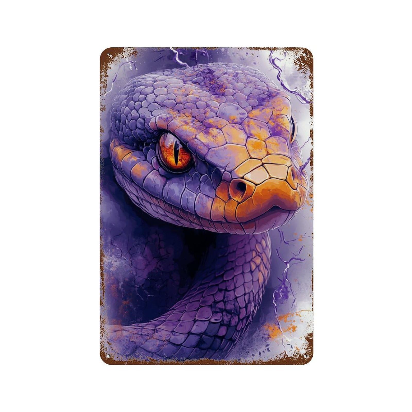 Purple Snake Art Print Aged Metal Wall Plaque 11.8"x7.9", Classic Wall Plaque for Garage, Pub Or Kitchen