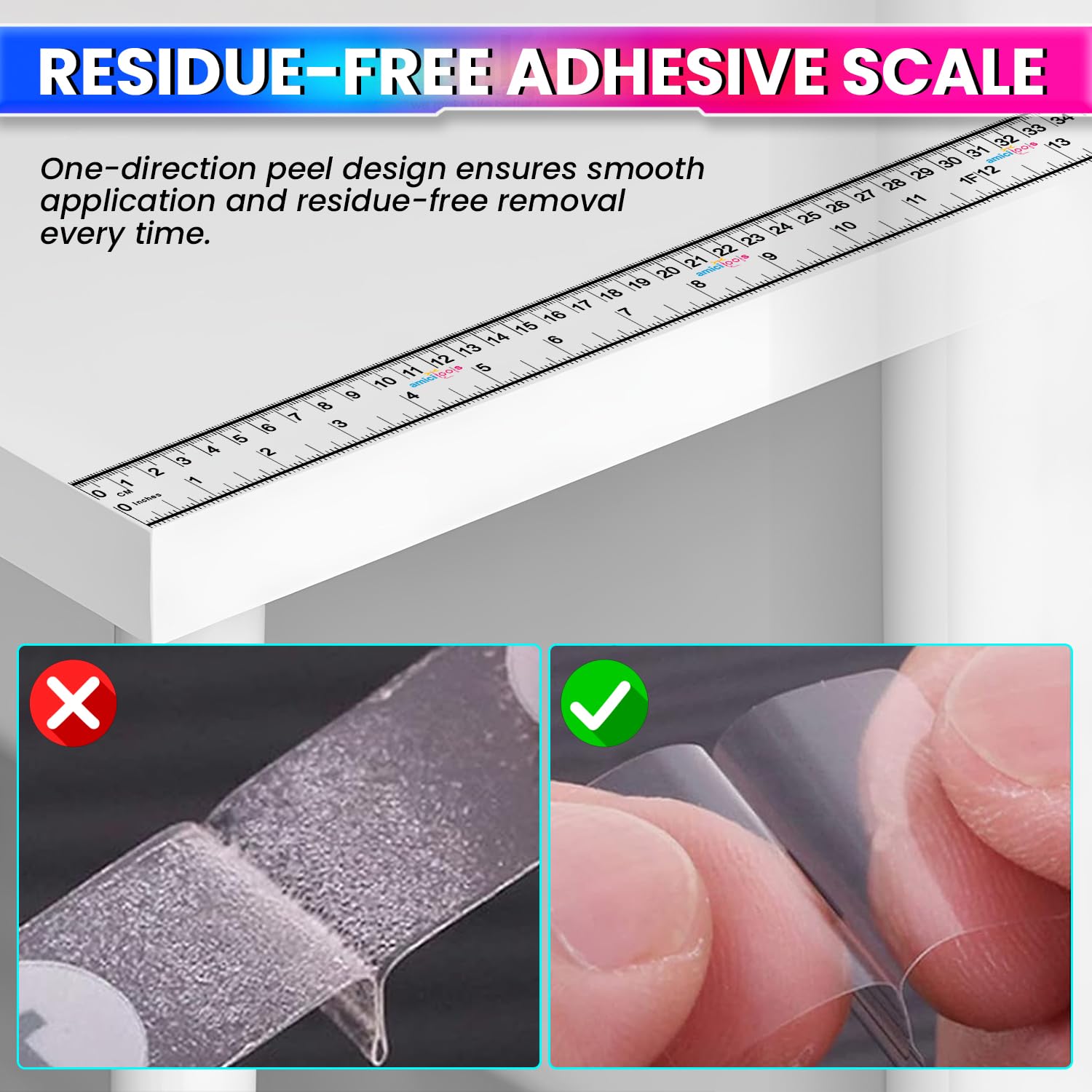 amiciTools Self-Adhesive Height Measuring Tape Ruler 200 cm / 79 Inch – Peel & Stick Growth Chart for Kids Height Measurement, Wall Mounted Measuring Scale for Home, School & DIY Use (Pack of 2) - Image 6 thumbnail