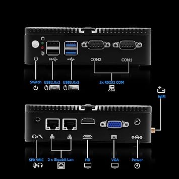 WEIDIAN Fanless Mini PC, Industrial PC, Mini Computer J5005(up to 2.8GHz), 4K HD+VGA Dual Dispaly Output, 2Gigabit Ethernet, 4USB, 2RS232 COM, Win11, WiFi, BT(4GB RAM 64GB SSD)