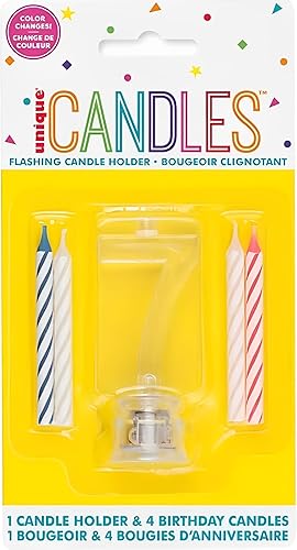 Miniatura 7 de Juego de velas y número iluminado multicolor para torta de cumpleaños, 5 unidades, 7, Multicolor