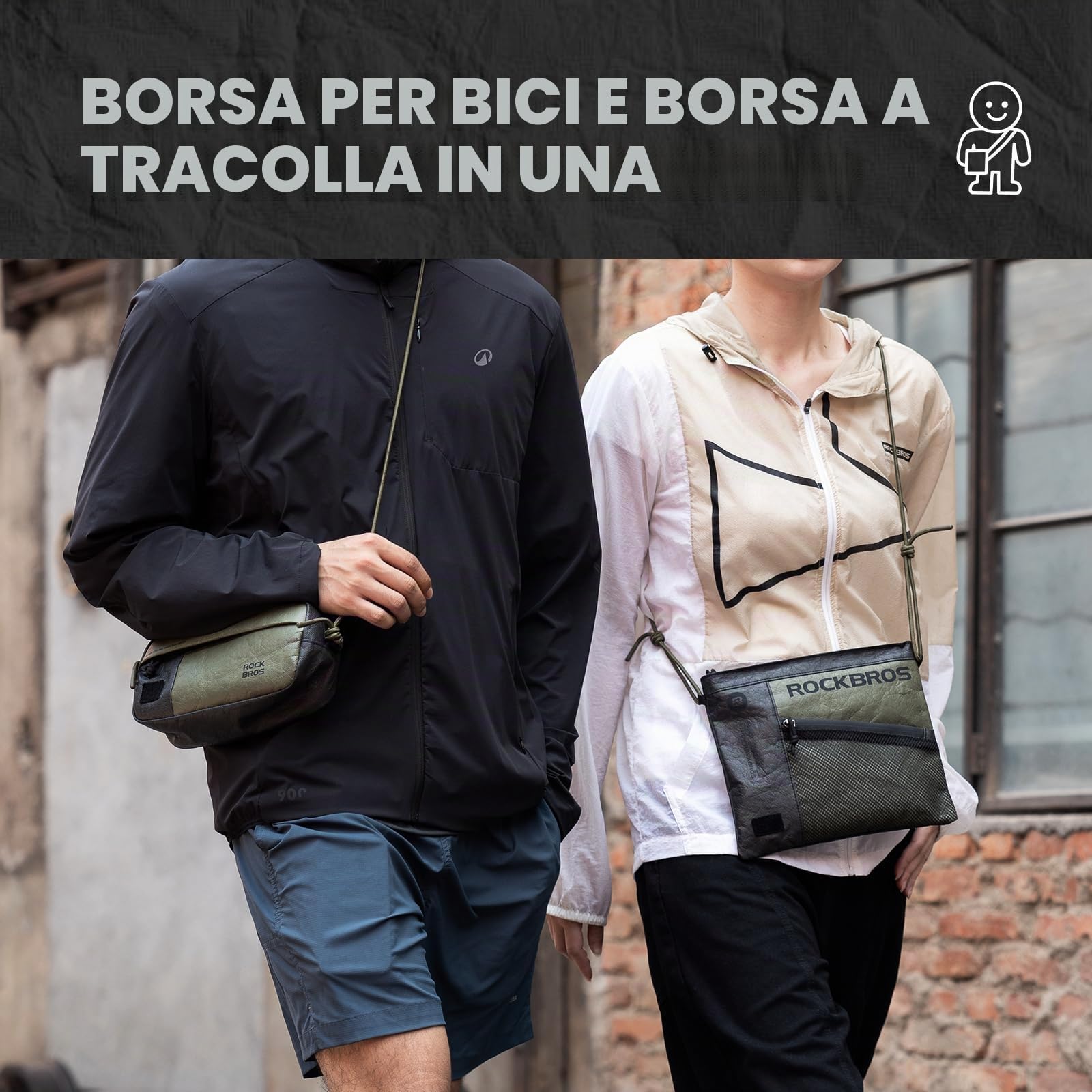 ROCKBROS Borsa Bici Manubrio 2-in-1, 1.5L Idrorepellente Ultraleggera Verde | Tracolla Regolabile Inclusa, Tessuto Resistente All'Acqua, Struttura Leggera, Compatibile con MTB, E-bike e Pieghevoli