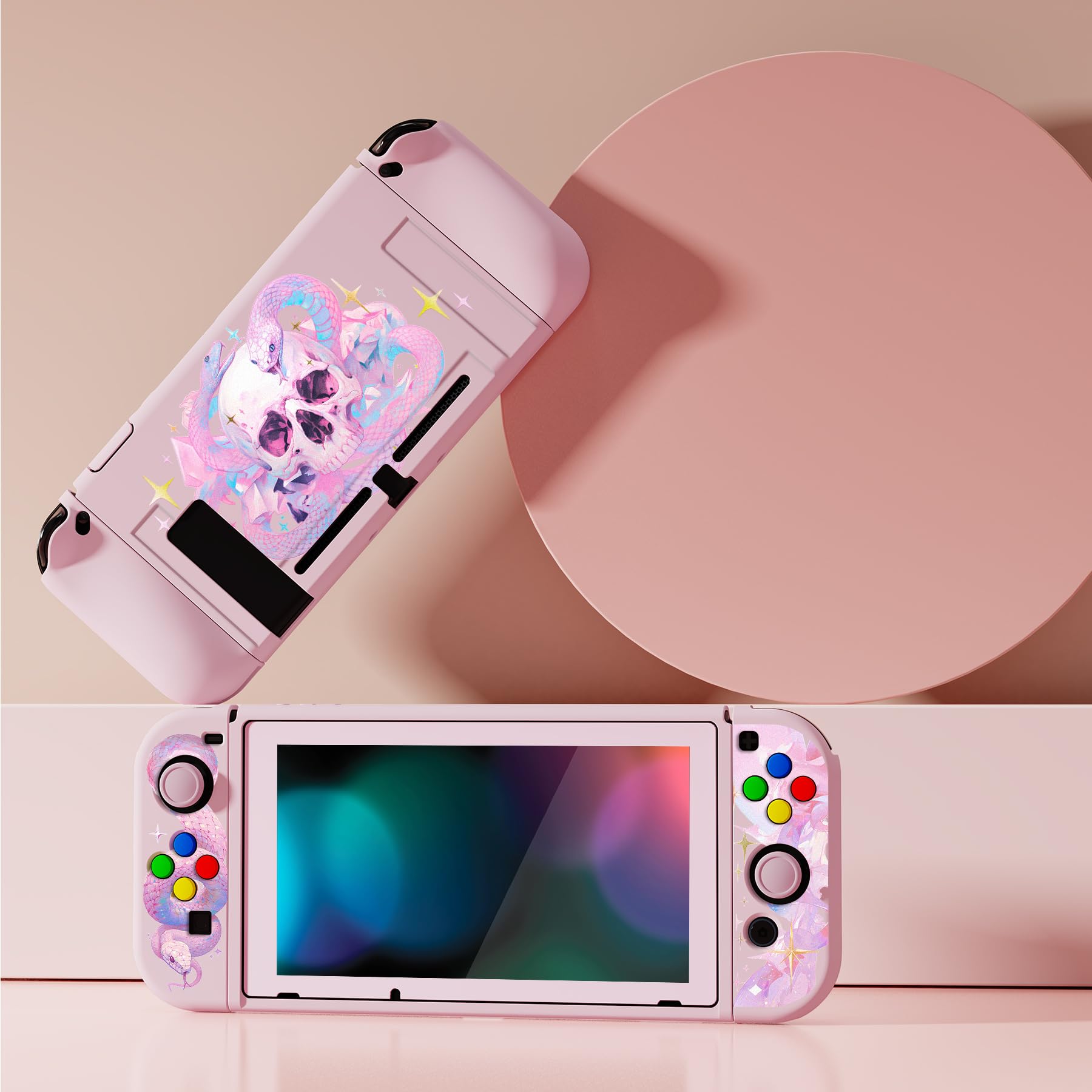 playvital ZealProtect - Custodia protettiva morbida per Nintendo Switch, con pellicola protettiva in vetro temperato, impugnature per pollice e tappi per pulsanti ABXY Direction, motivo celeste