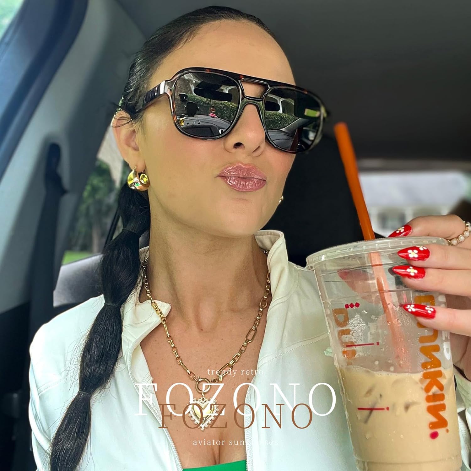 Retro Oversized Aviator Sunglasses Women Trendy Vintage Square Large Tangle Free Aviators Double Bridge Sun Glasses - Image 3