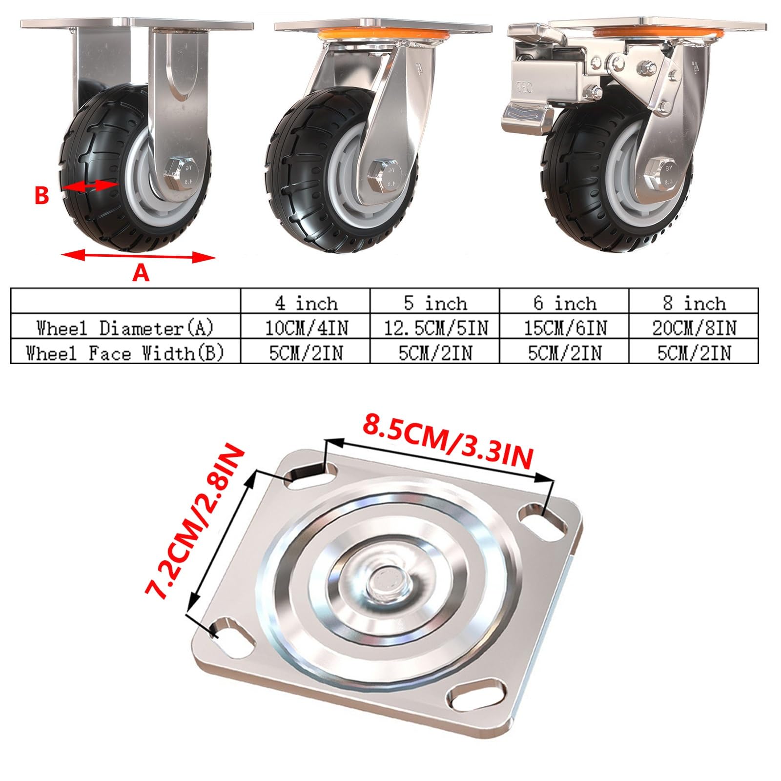 Rotelle Pivotanti per Carrello, Pivottanti per Mobili In Gomma Piccola, Ruote Girevoli Fino A 100 Kg, 2 Ruote Girevoli con Freno Di Bloccaggio E 2 Ruote Direzionali, Rotelle del Carrello ( Color : 4 c