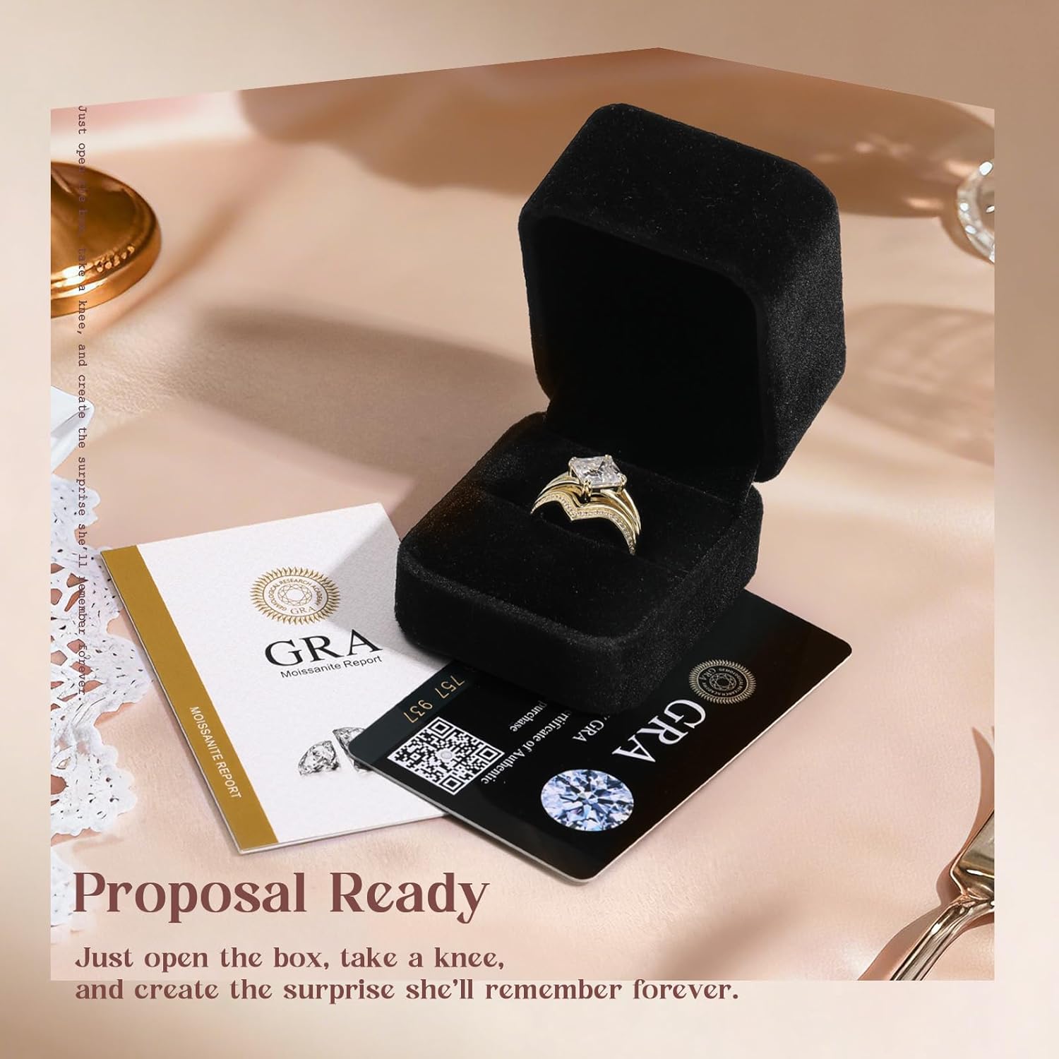 3CT Asscher Cut Moissanite Engagement Ring Set for Women, Split Shank Design 14K Gold Plated 925 Sterling Silver Wedding Ring, D Color VVS1 Gold Moissanite Wedding Set Promise Gift, Size 5-10 - Image 6