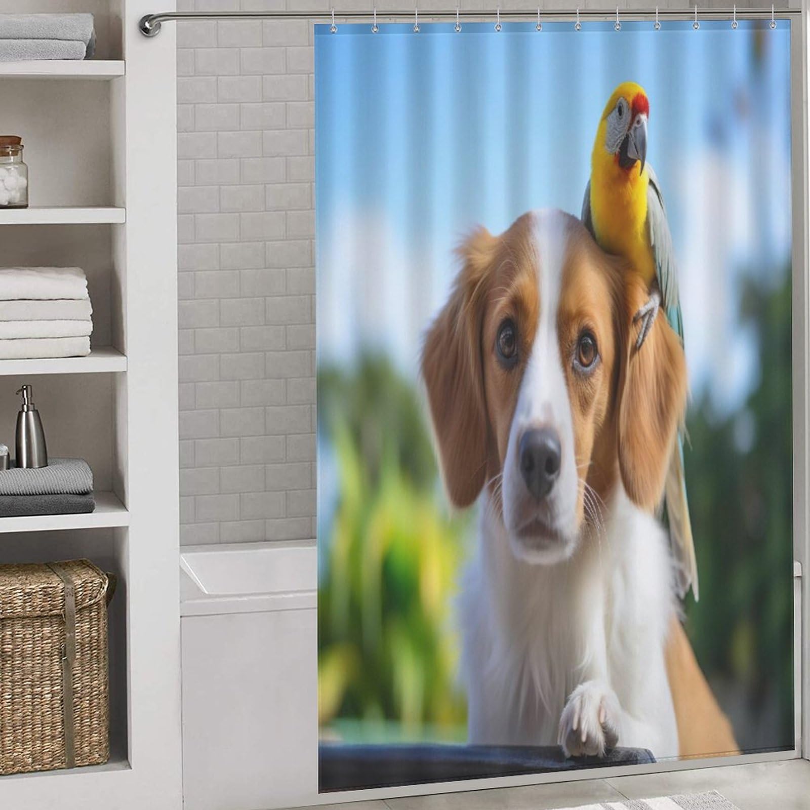 Rideau de douche chien mignon 152x183 cm imperméable pour baignoire