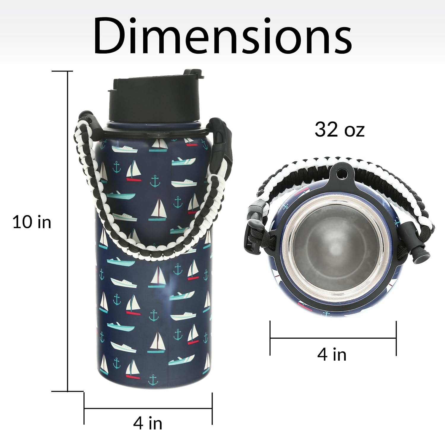 Pavilion Gift Company - Livin' The Boat Life - 32oz Stainless Steel Travel On The Go Water Bottle Coffee Thermal With Survival Rope Handle - Boat Beach Lake Lover Gift - 12 Hrs Cold & 6 Hrs Hot - Image 3