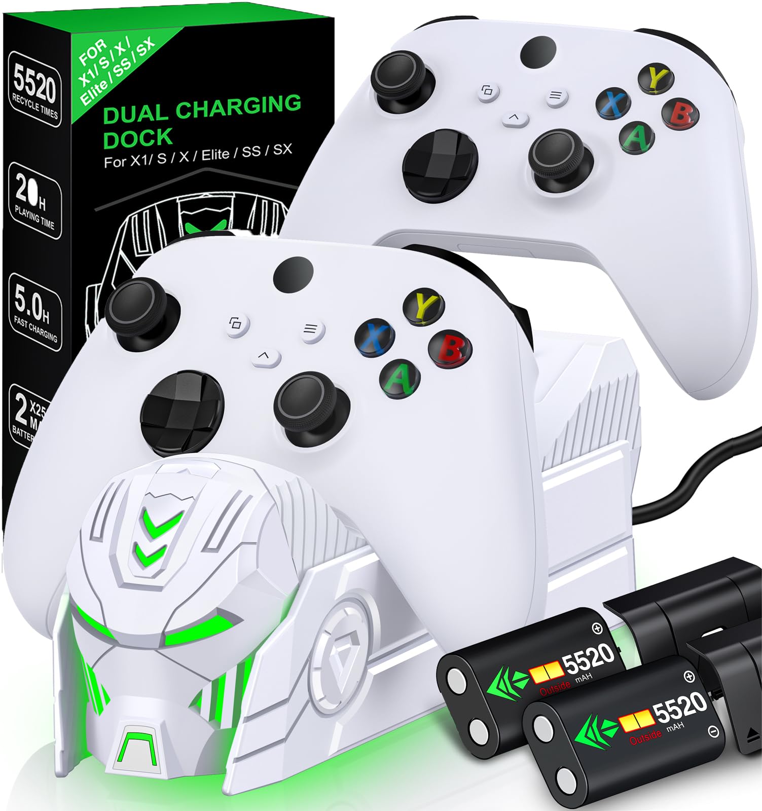 Upgraded Charger Station Compatible with Xbox One/Xbox Series X|S Controller, Dual Xbox Controller Charger Station with 2X 5520mWh Rechargeable Battery Packs &amp; 4 Battery Xbox 360 Batteries