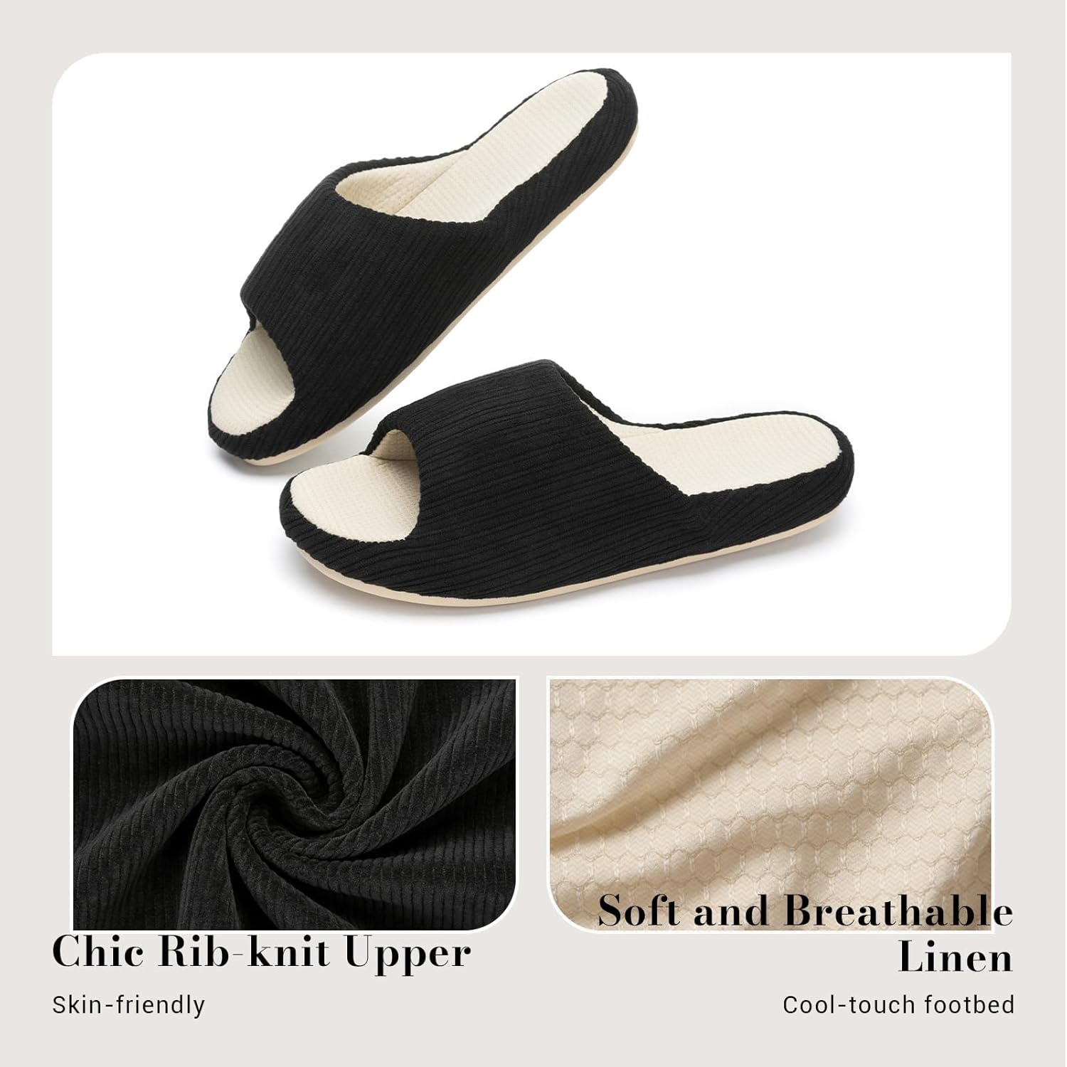 Open Toe House Slippers for Women Memory Foam Slip On Bedroom Slippers Soft Corduroy Indoor Outdoor Slip-on - Image 3