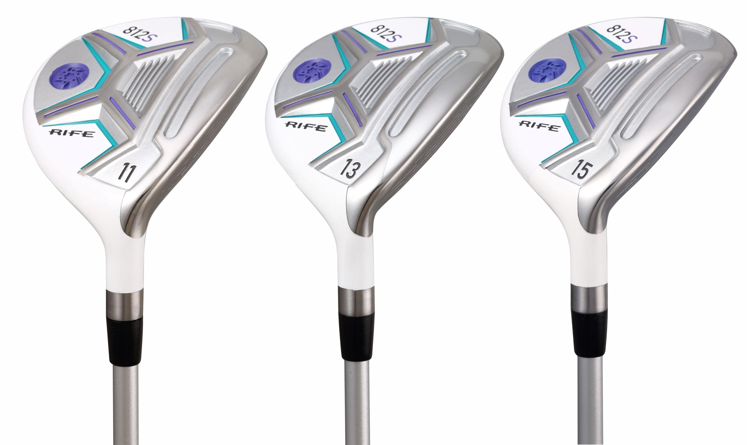 Womens Rife Golf 812s New Offset #11 + #13 +#15 Fairway Metal Wood RH Golf Clubs Set Right Handed Premium Ultra Forgiving Ladies Flex Graphite Shaft with Tour Velvet Grip + Headcovers