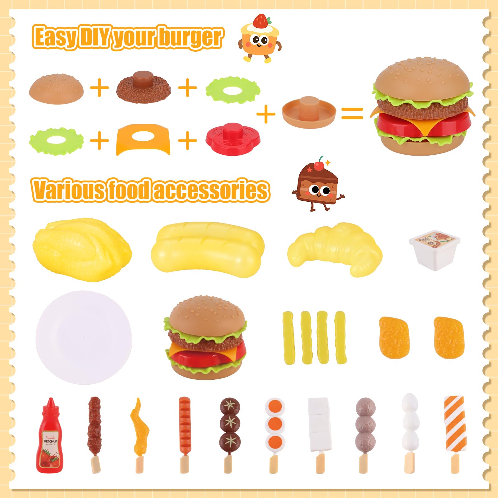 deAO Micro-Ondes Four Toy Cooking Play Kit avec Lumière Réaliste, Sons | Jeu de Cuisine avec Poulet Rôti et Play Fake Foods, Électronique et Aliments de Jeu, Jouets Cuisine Éducatifs pour Enfants