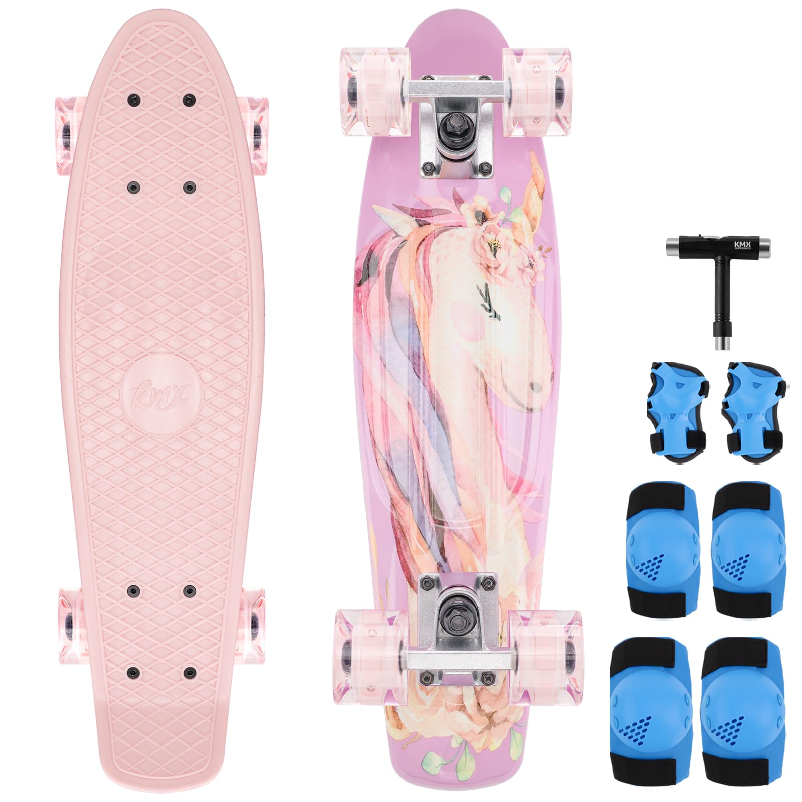 KMX Skateboard 22' and 27', Classic Mini Cruiser for Boys, Girls, Kids, Students, Adults, Teens, Complete Skateboard for Beginners and Advanced Skaters