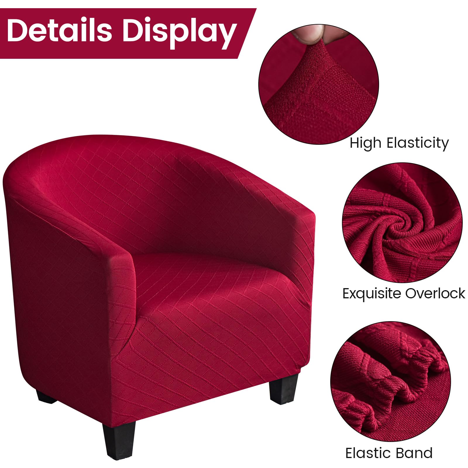 Highdi Copripoltrona Elasticizzato 1 Posto Chesterfield, Poltrona da Club Copridivano Stampati Universale Lavabile Rimovibile per Bar Soggiorno Camera da Letto Reception (Fiore Rosso