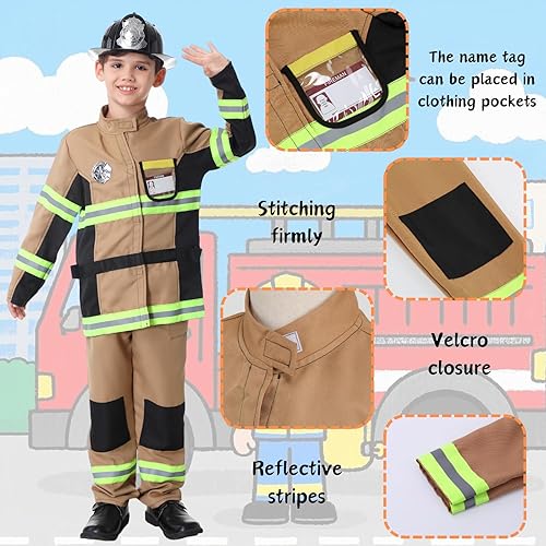 Miniatura 3 de yolsun Disfraz de bombero bronceado para niños, disfraz de bombero para niños y niñas (8 piezas)