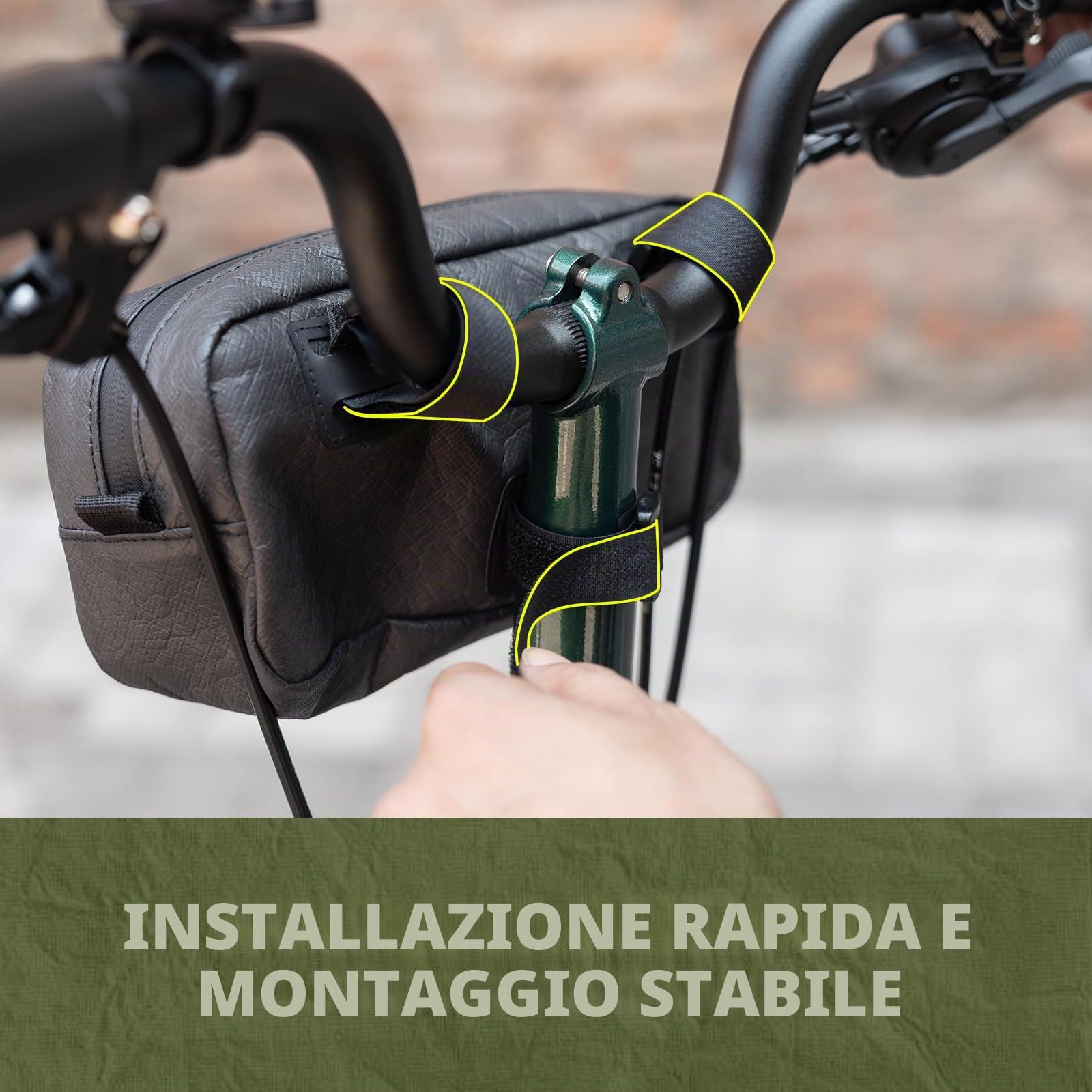 ROCKBROS Borsa Bici Manubrio 2-in-1, 1.5L Idrorepellente Ultraleggera Verde | Tracolla Regolabile Inclusa, Tessuto Resistente All'Acqua, Struttura Leggera, Compatibile con MTB, E-bike e Pieghevoli