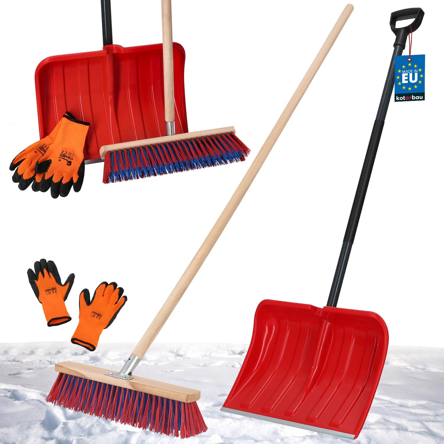 KOTARBAU® Kit pelle à neige avec manche en métal 133 cm Balai de rue 43 cm + gants Pelle à neige Snow Shovel Pelle à neige avec manche Pelle à neige extérieure pour déneigement voiture