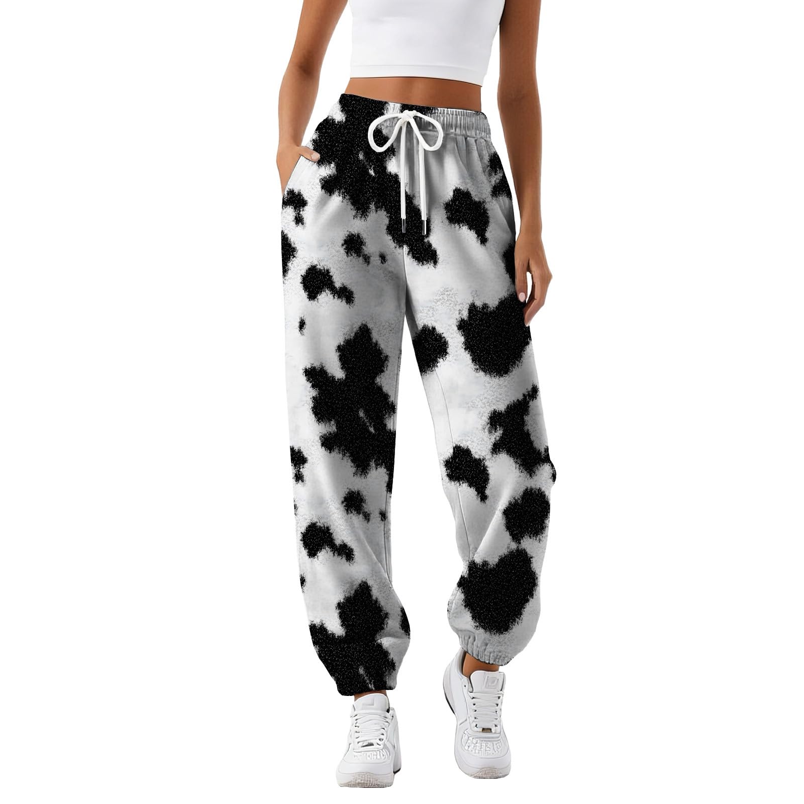 Womens Animal Print Pants Street Casual High Waist Drawstring Elastic Sweatpants Fall Fashion Loose Joggers Pocket