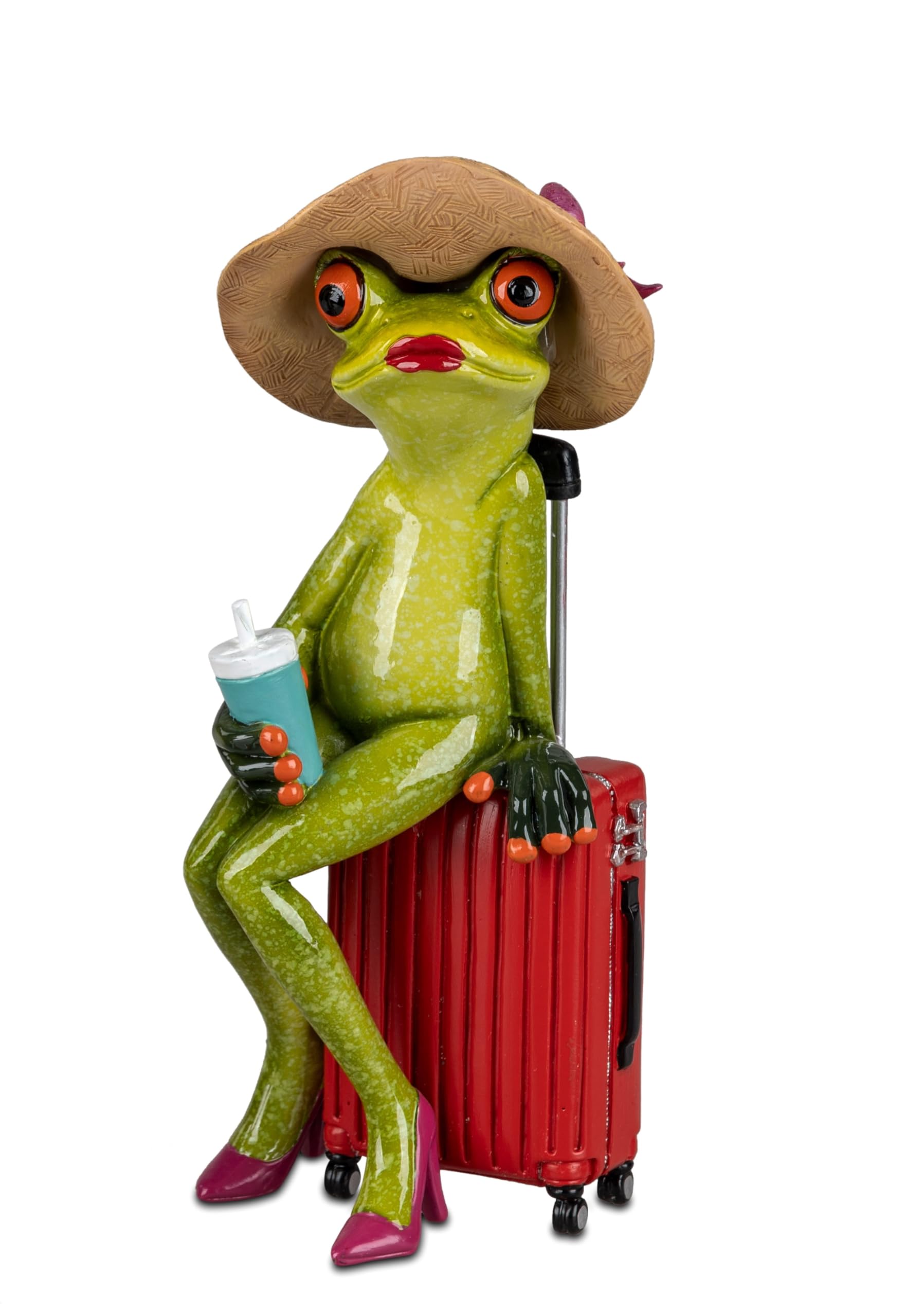 Formano Green Frog Lady Tour Decoration Light Frog House (Woman With Suitcase And Hat)