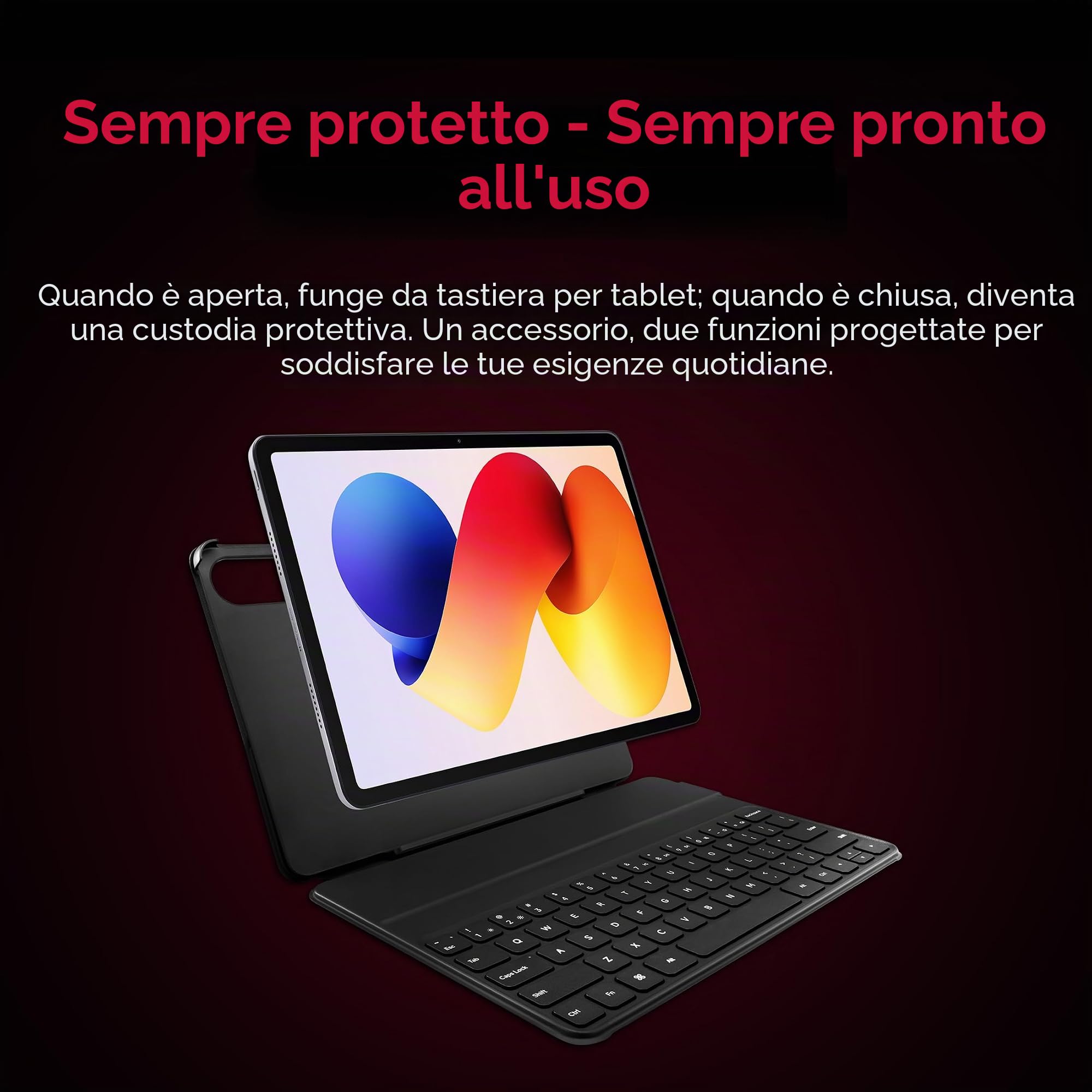 REDMI Pad 2 Pro Keyboard Ergonomica Esperienza PC con più tasti di scelta rapida, batteria ad alta capacità da 220 mAh (valore standard), 65 ore di utilizzo continuo