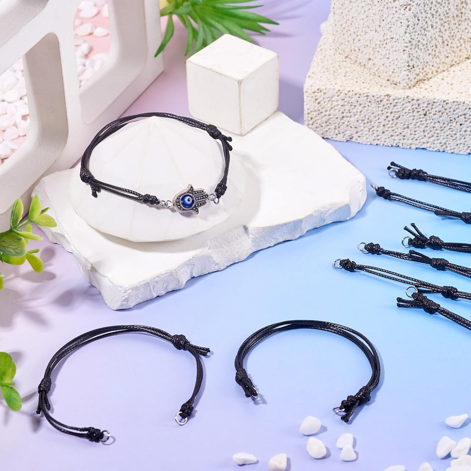 Beadthoven 20Pcs Black Waxed Cord Bracelets Strings Waterproof Adjustable Polyester Cord Braided Knot Rope Friendship Bracelets with Metal Loops for Jewelry Making DIY Crafts Findings Halloween - Image 3