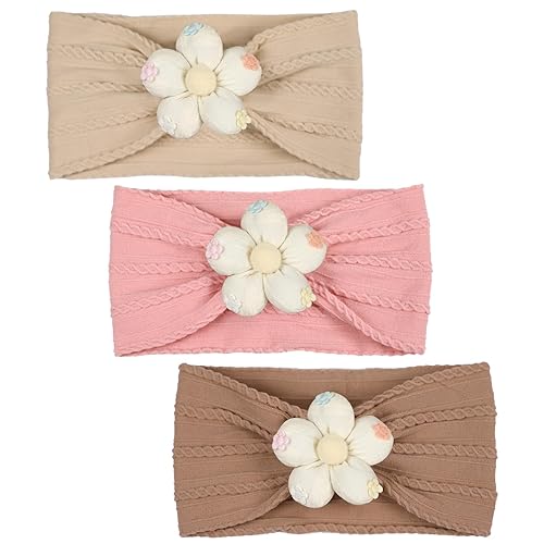 Diadema de 3 piezas con diseño de flores, de nailon, suave, cómoda, elástica, para baby shower, recién nacidas, esenciales para bebés y niños