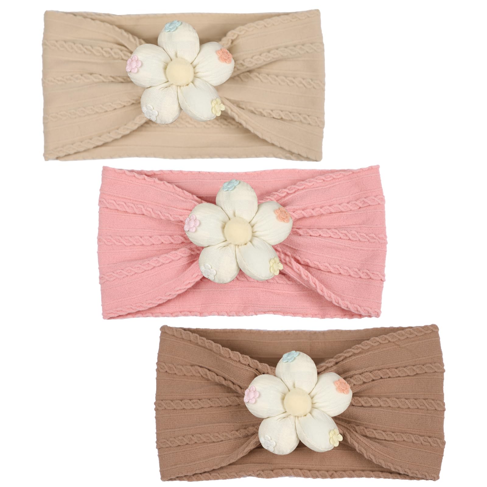 3 Piece Baby Girls Flower Headband Florals Nylon Headband Soft Comfortable Elasticity Hairbands Baby Shower Newborn Essentials for