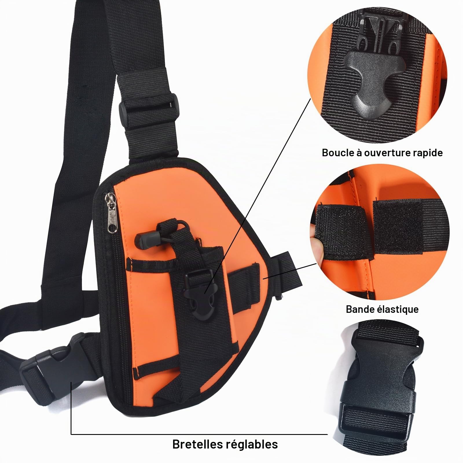 UAYESOK Harnais Poitrine Talkie Walkie, Porte Radio Police, Étui Harnais Tactique Portable Universel avec Sangle Sac Nylon Réglable pour Motorola Baofeng Icom Yaesu Midland President (Orange)