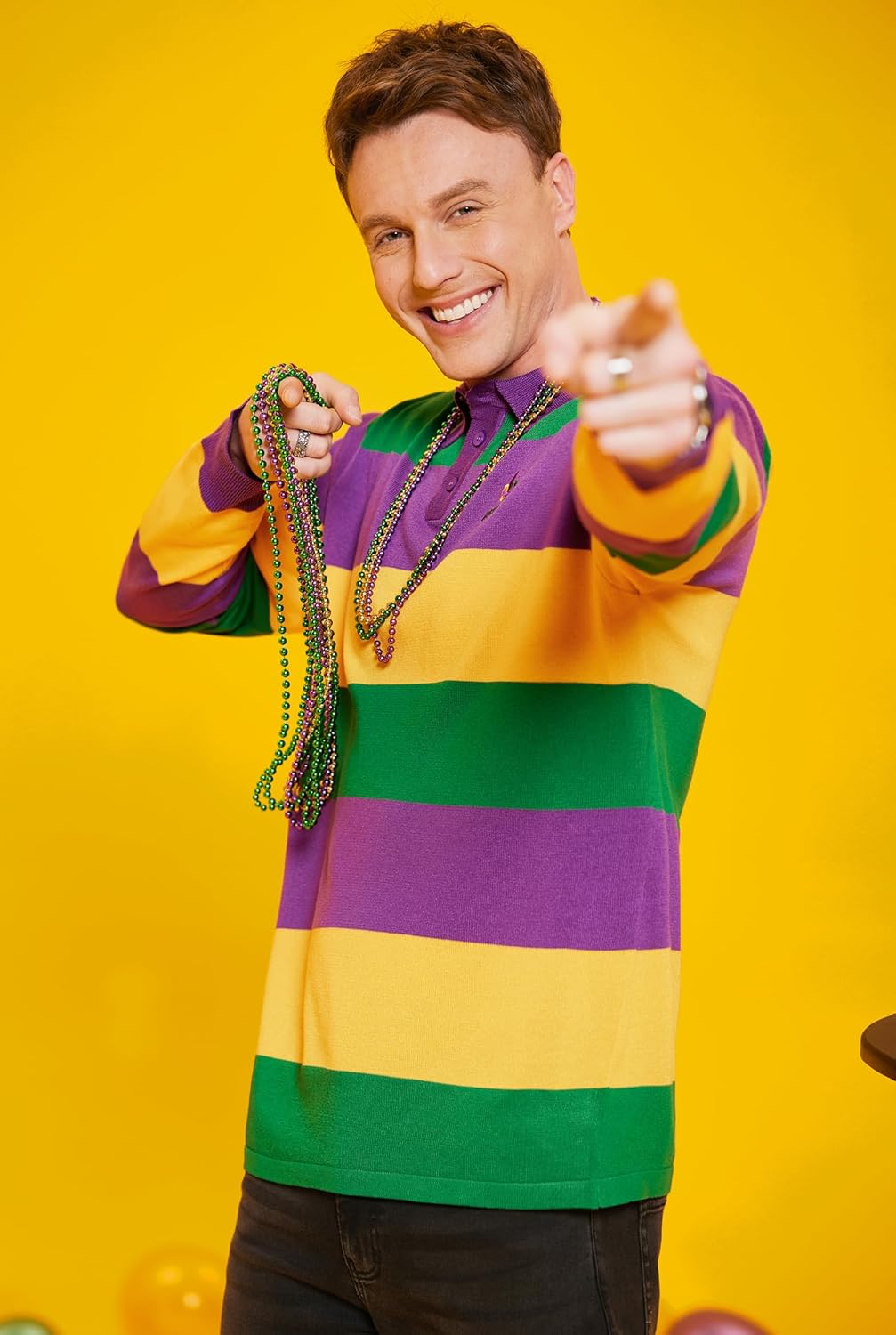 Arvilhill Men's Mardi Gras Polo Shirt Fat Tuesday Striped Long Sleeve Golf Shirt (S-3XL) - Image 4