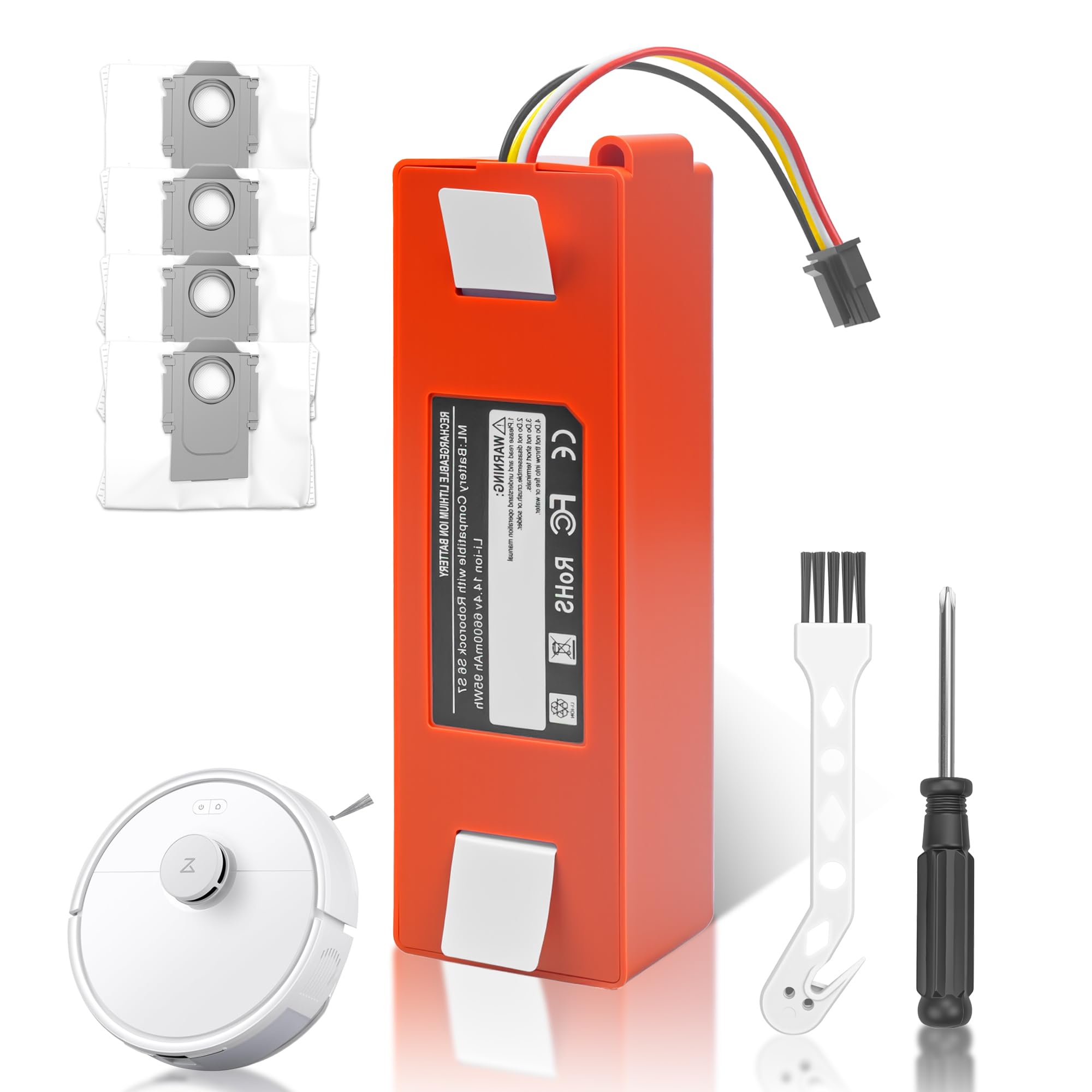 Akku für Roborock S7 Zubehör,S7 MaxV/MaxV Ultra,Q5/Max+/Pro+,Q7,Q7+/Max/Pro,S8+ Roboter Staubsauger, Ersatzakku für Roborock Q5 Ersatzteile mit 4 Staubbeutel