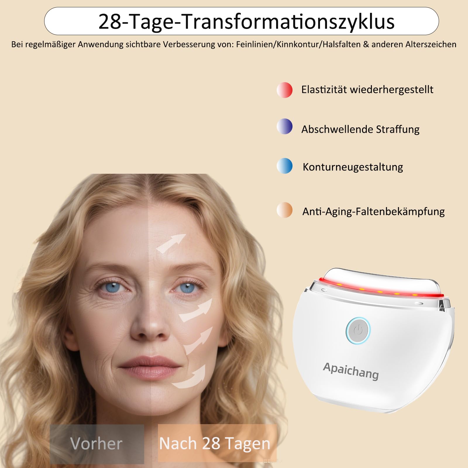EMS Gua Sha Elektrisch, Apaichang Gesichtsmassagegerät mit Vibration & Wärme Massagegerät Face Lifting Gesicht 4 Modi Guasha Face Massager mit Rot,Blau,Lila Anti Aging,Gegen Falten