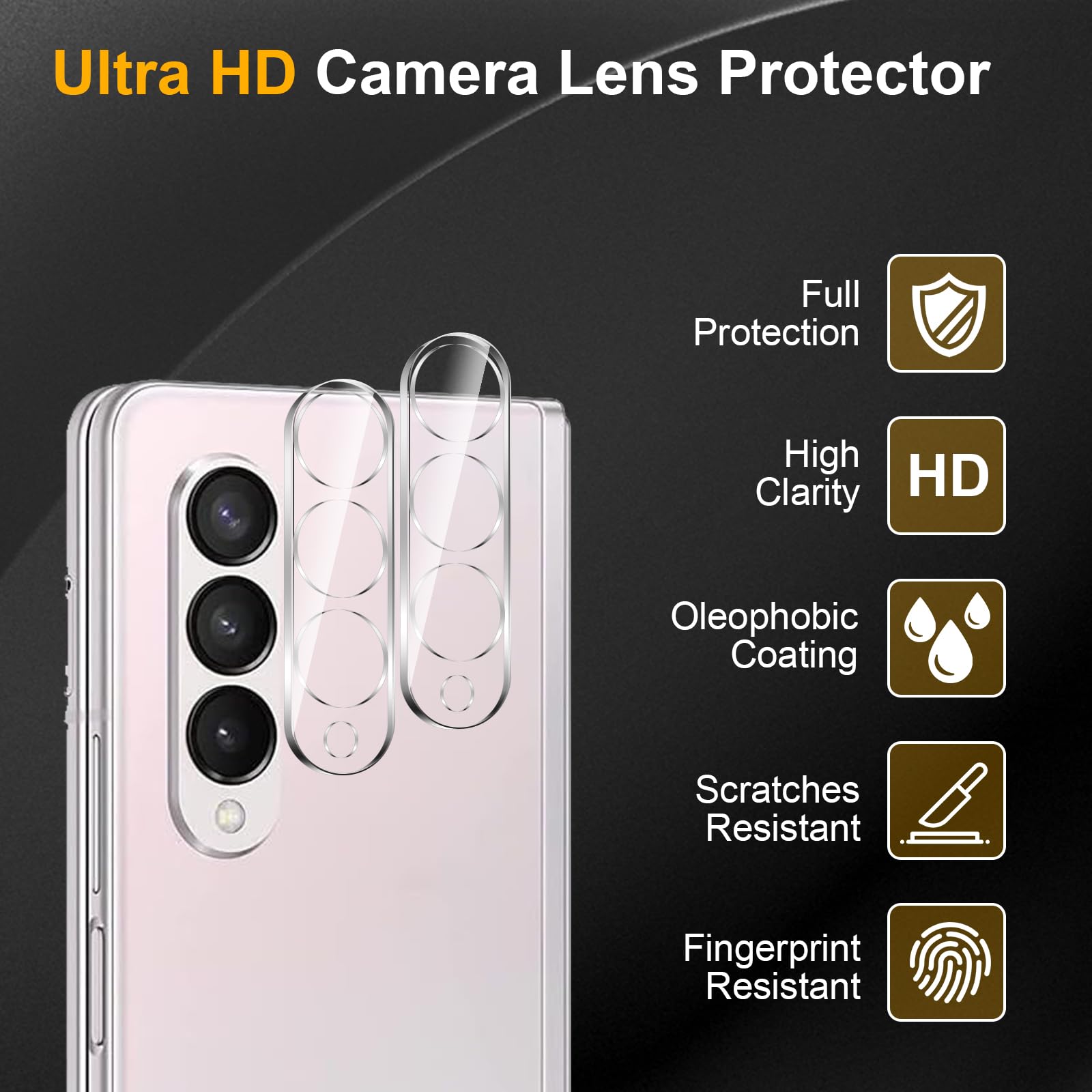 Paquete de 3 protectores de pantalla de privacidad para Samsung Galaxy Z Fold 3 con 3 protectores de lente de cámara, vidrio templado antiespía, dureza 9H, protector negro antiespía,