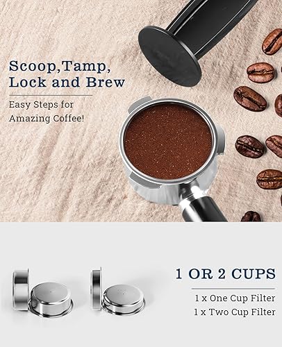 Miniatura 7 de CUSIMAX Máquina de café expreso de 20 bares, máquina de café compacta con potente varita de vapor para café con leche y capuchino, cafetera