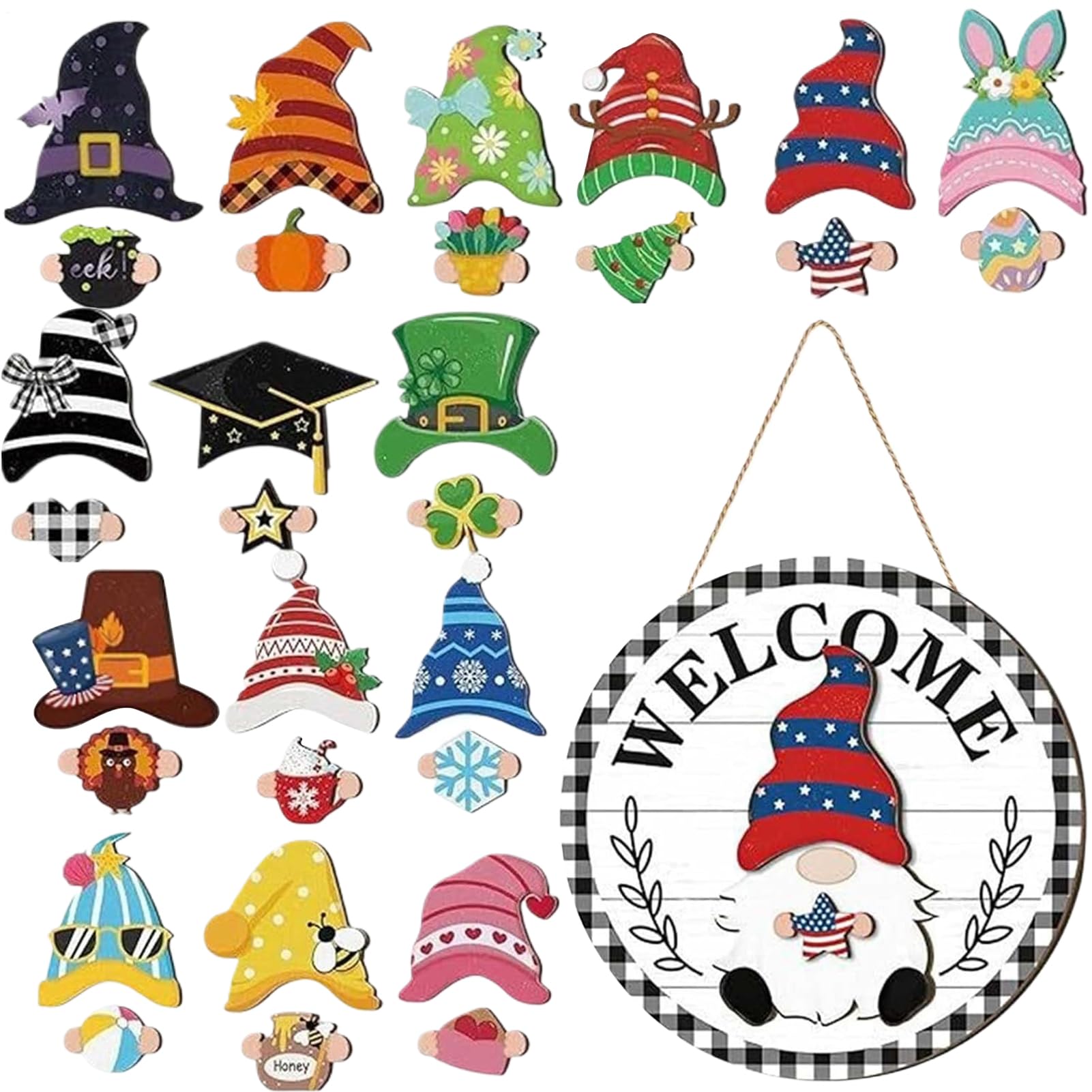 Suspension de porte gnom avec chapeaux amovibles et décor aimanté