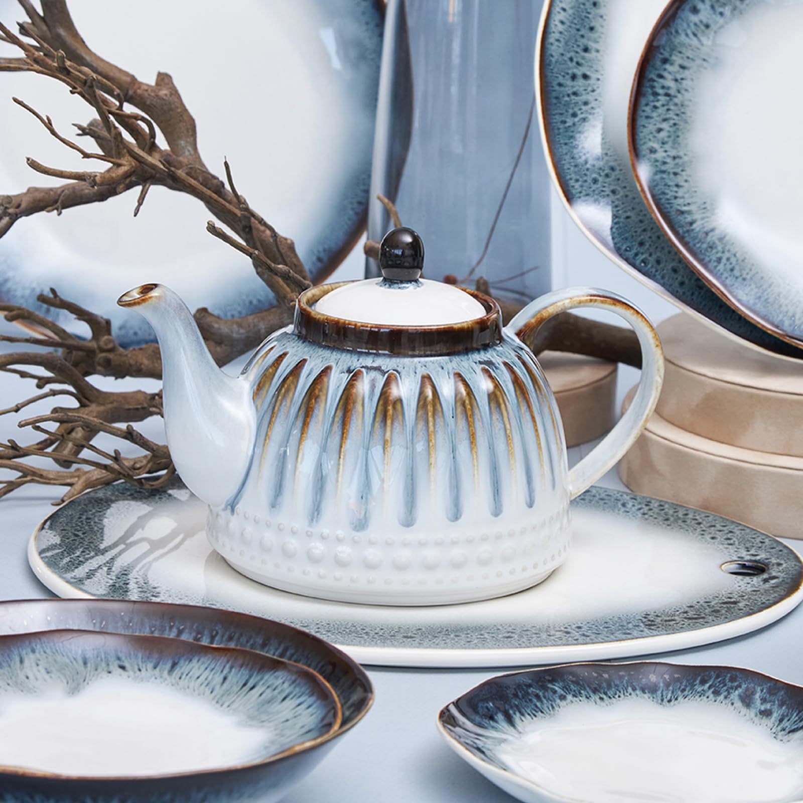 Fissman Teapot 1100ml, Porcelain Teapot Galatica Series, Elegant Color Designed, Porcelain Tea Kettle for Loose Tea, Dishwasher Safe